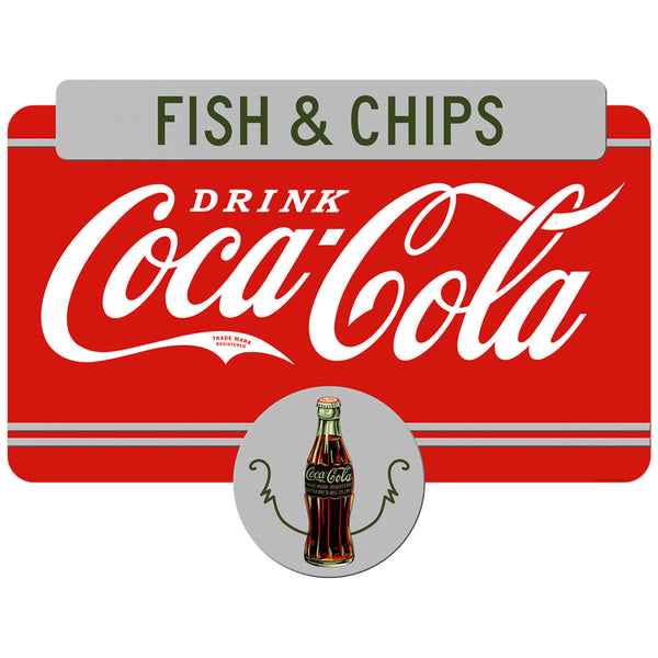 Coca-Cola Fish & Chips Marquee Metal Sign 1930s Style