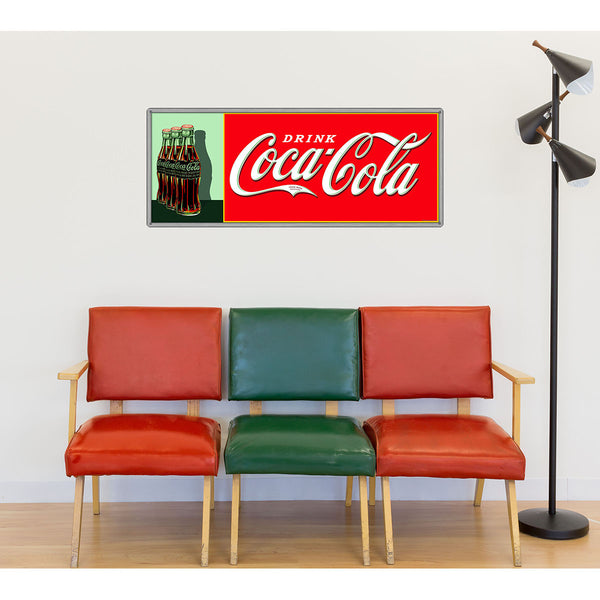 Drink Coca-Cola Bottle Trio 1930s Style Metal Sign