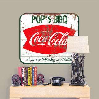 Coca-Cola Pops BBQ Fishtail Metal Sign 1960s Style