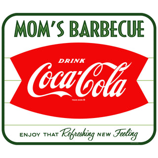 Coca-Cola Moms Barbecue Fishtail Metal Sign 1960s Style