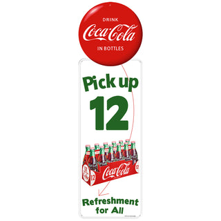 Drink Coca-Cola Pick Up 12 Pilaster Metal Sign