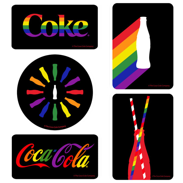 Coca-Cola Rainbow LGBTQ Pride Black Vinyl Sticker Set of 5