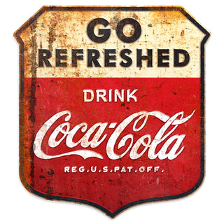 Go Refreshed Drink Coca-Cola Metal Sign Distressed