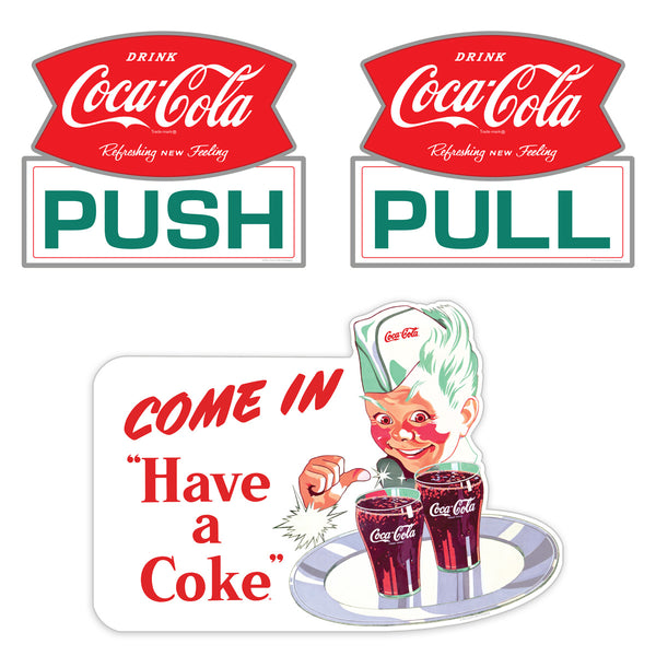 Coca-Cola Push Pull Vinyl Door Sticker Set of 3