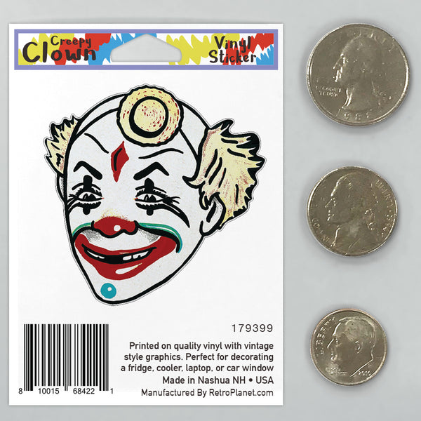 Creepy Circus Clown Bald Head Mini Vinyl Sticker