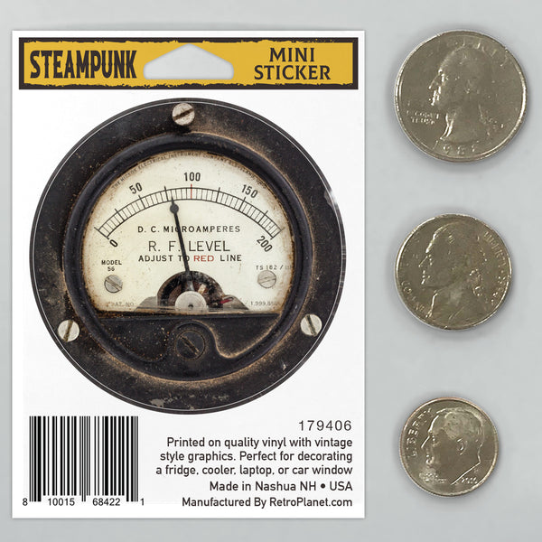 RF Meter Gauge Steampunk Mini Vinyl Sticker