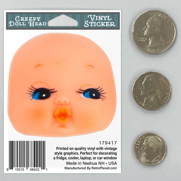Creepy Doll Head Kissy Face Mini Vinyl Sticker