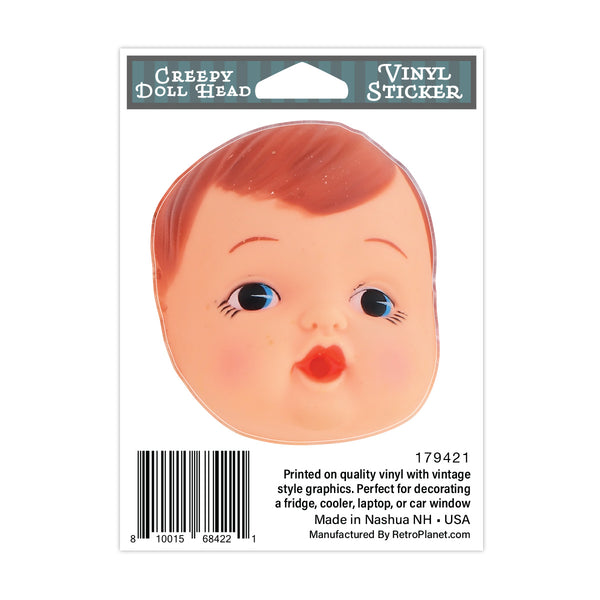 Creepy Doll Head Redhead Mini Vinyl Sticker