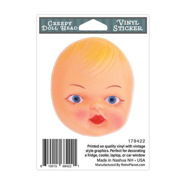 Creepy Doll Head Blonde Mini Vinyl Sticker