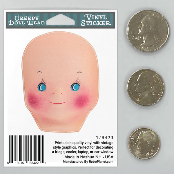 Creepy Doll Head Dead Eyes Mini Vinyl Sticker