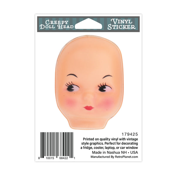 Creepy Doll Head Unsure Face Mini Vinyl Sticker