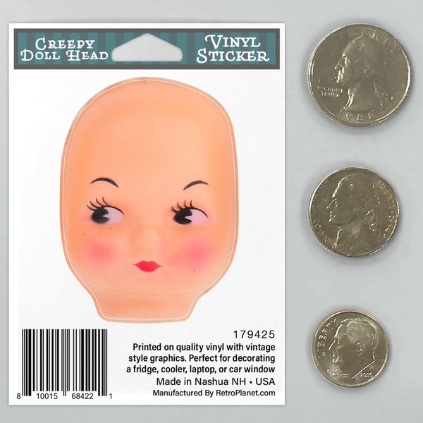 Creepy Doll Head Unsure Face Mini Vinyl Sticker