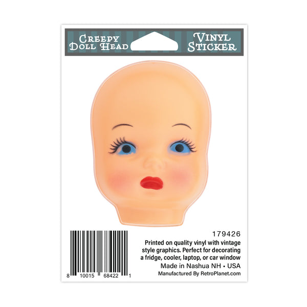 Creepy Doll Head Pouty Face Mini Vinyl Sticker