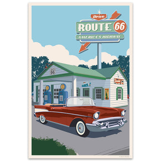 Drive Route 66 Americas Highway Classic Car Decal