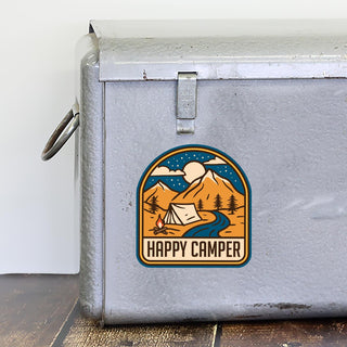 Happy Camper Mountain Stream Die Cut Vinyl Sticker