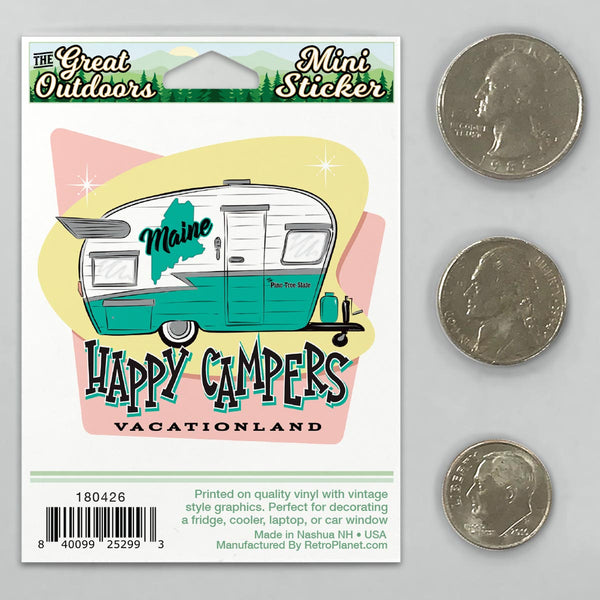 Maine Happy Camper Retro Mini Vinyl Sticker