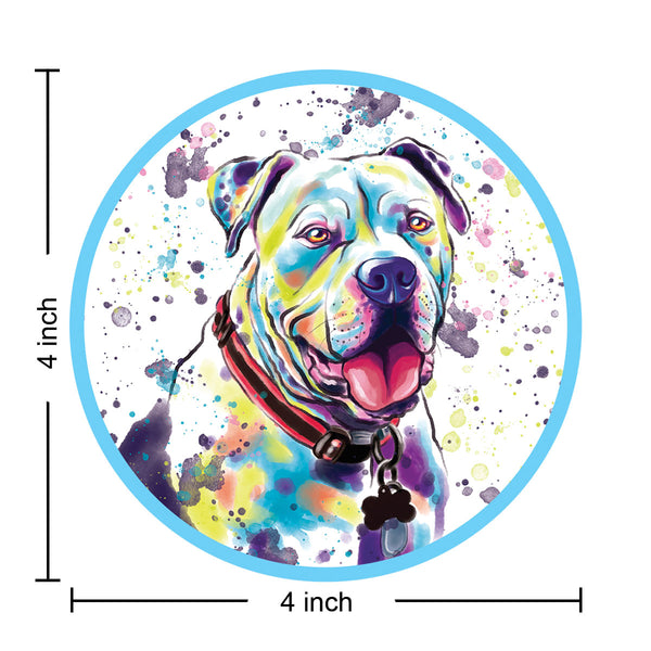 Happy American Bulldog Watercolor Style Round Vinyl Sticker