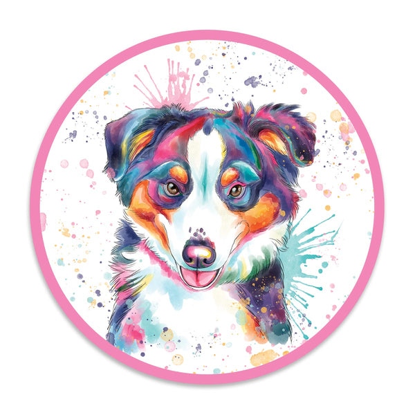 Australian Shepherd Dog Watercolor Style Round Vinyl Sticker