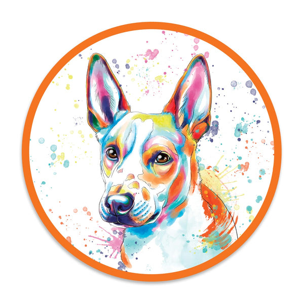 Basenji Dog Watercolor Style Round Vinyl Sticker