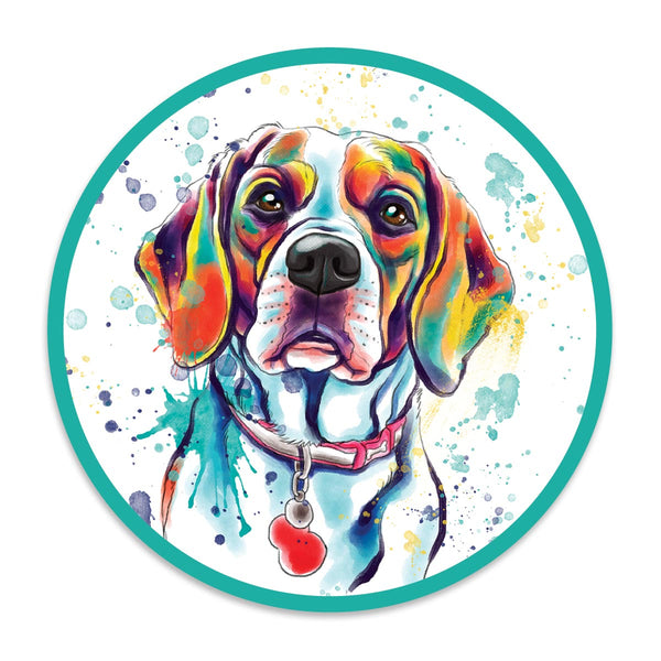 Beagle Dog Watercolor Style Round Vinyl Sticker