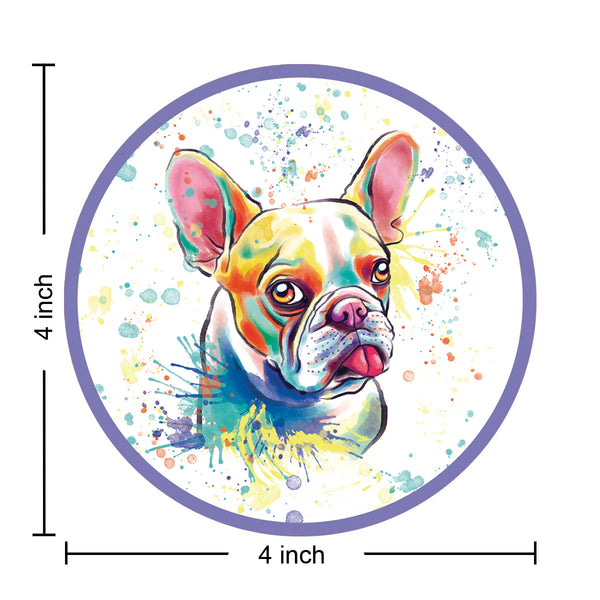 French Bulldog Watercolor Style Round Vinyl Sticker