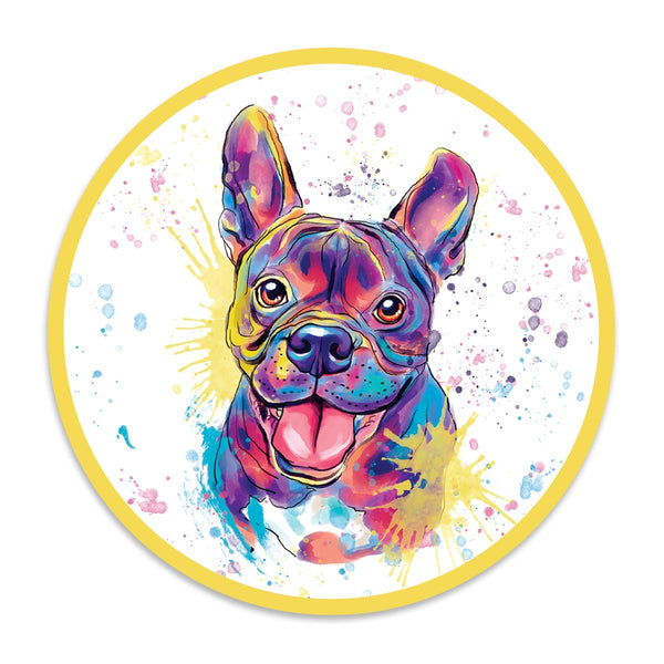 Happy French Bulldog Watercolor Style Round Vinyl Sticker