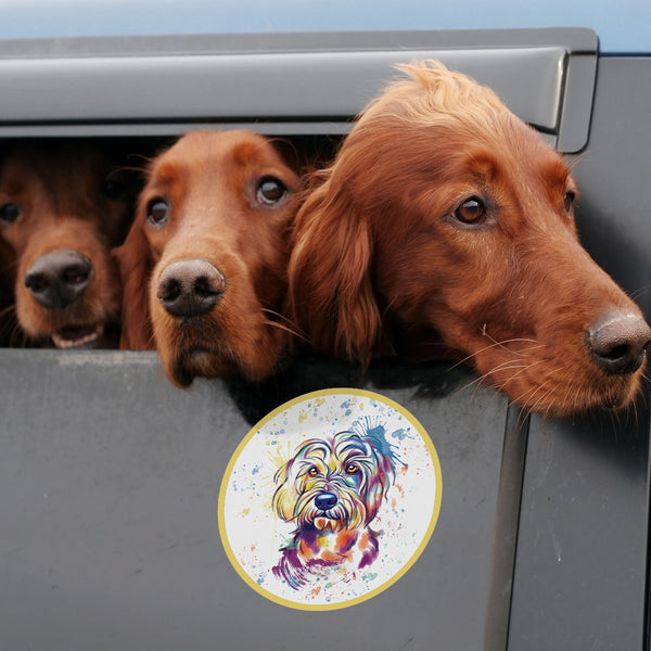 Regal Goldendoodle Dog Watercolor Style Round Vinyl Sticker
