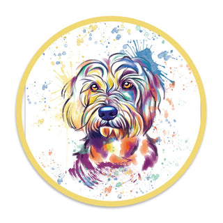 Regal Goldendoodle Dog Watercolor Style Round Vinyl Sticker