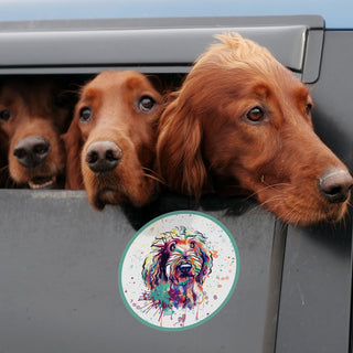 Adorable Goldendoodle Dog Watercolor Style Round Vinyl Sticker