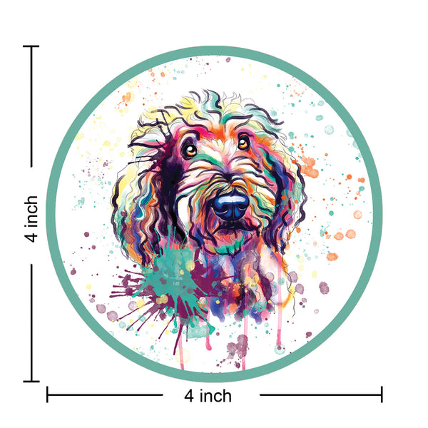 Adorable Goldendoodle Dog Watercolor Style Round Vinyl Sticker