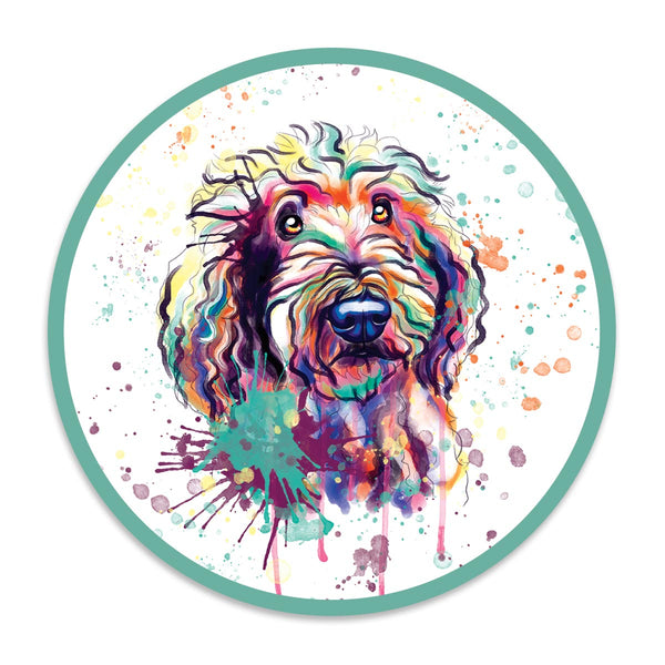 Adorable Goldendoodle Dog Watercolor Style Round Vinyl Sticker
