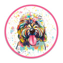 Happy Goldendoodle Dog Watercolor Style Round Vinyl Sticker