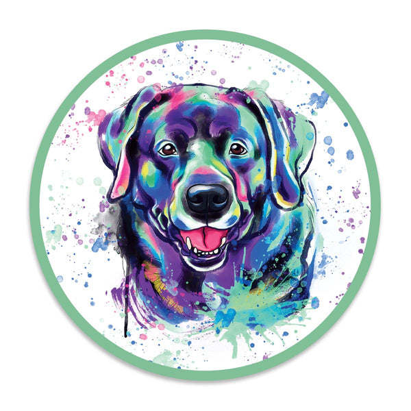 Black Labrador Retriever Dog Watercolor Style Round Vinyl Sticker