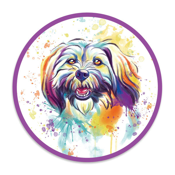 Llaso Apso Dog Watercolor Style Round Vinyl Sticker