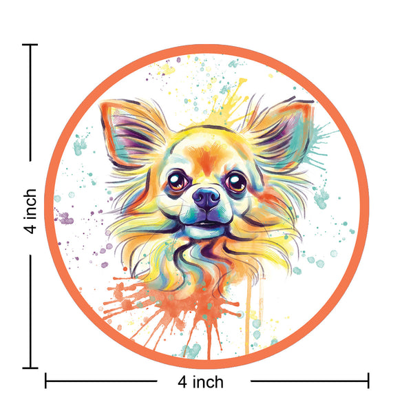 Long Haired Chihuahua Dog Watercolor Style Round Vinyl Sticker