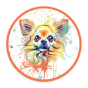 Long Haired Chihuahua Dog Watercolor Style Round Vinyl Sticker