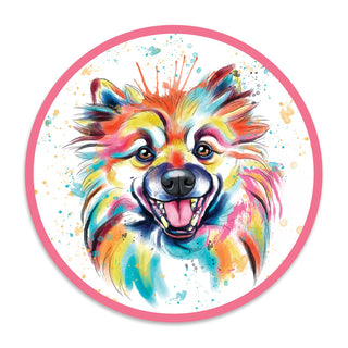 Pomeranian Dog Watercolor Style Round Vinyl Sticker