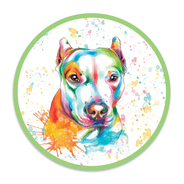 Happy Staffordshire Terrier Dog Watercolor Style Round Vinyl Sticker