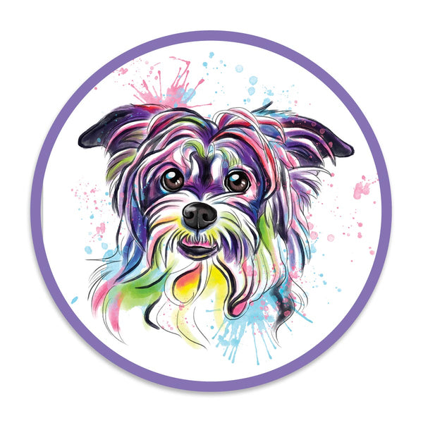 Yorkshire Terrier Dog Watercolor Style Round Vinyl Sticker
