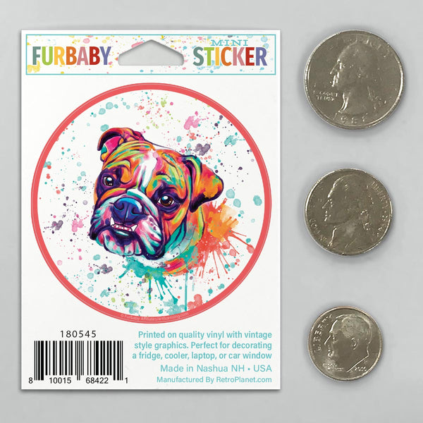 English Bulldog Dog Watercolor Style Mini Vinyl Sticker