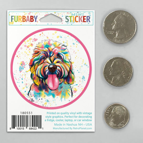 Happy Goldendoodle Dog Watercolor Style Mini Vinyl Sticker