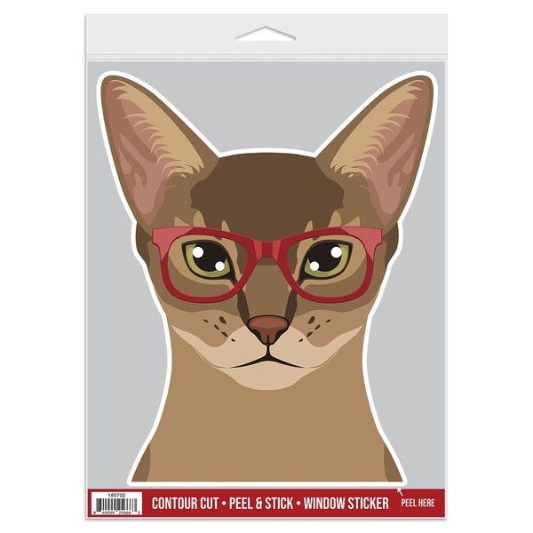 Abyssinian Cat Wearing Hipster Glasses Large Vinyl Car Window Sticker