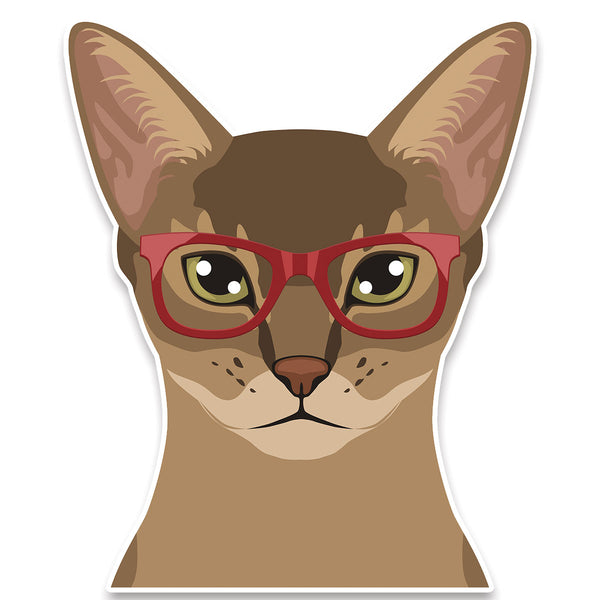 Abyssinian Cat Wearing Hipster Glasses Large Vinyl Car Window Sticker
