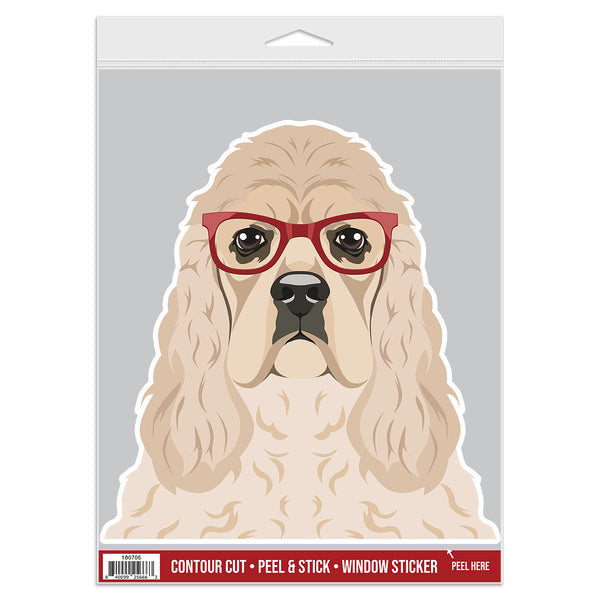American Cocker Spaniel Dog Wearing Hipster Glasses Large Vinyl Car Window Sticker