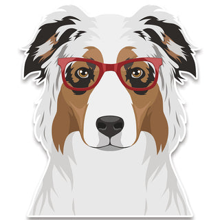Australian Shepherd Dog Wearing Hipster Glasses Large Vinyl Car Window Sticker
