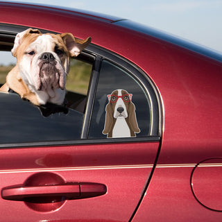 Basset Hound Dog Wearing Hipster Glasses Large Vinyl Car Window Sticker