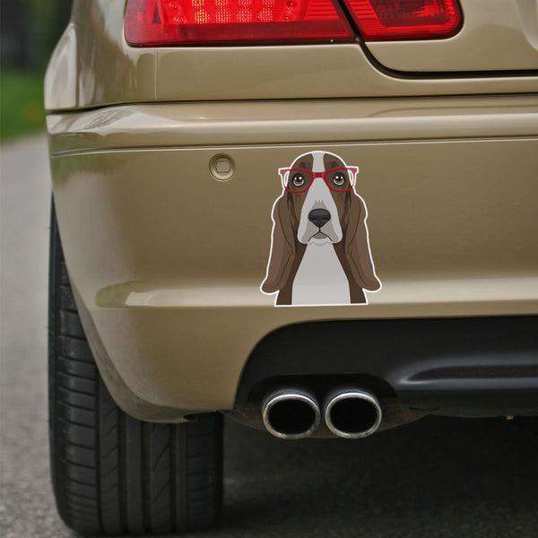 Basset Hound Dog Wearing Hipster Glasses Large Vinyl Car Window Sticker