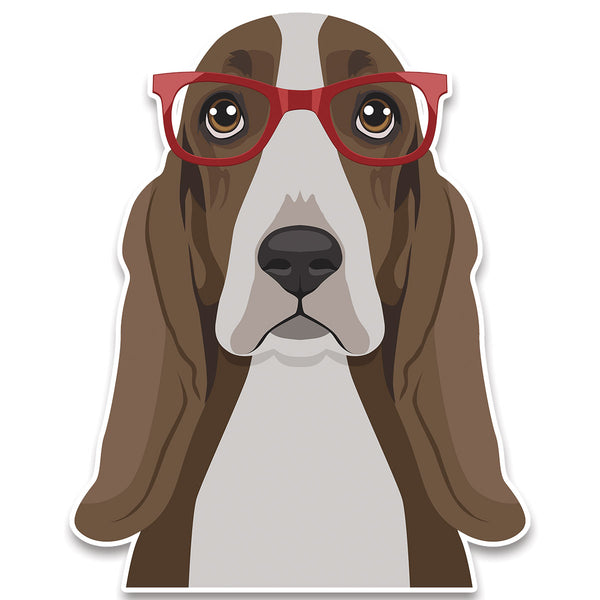 Basset Hound Dog Wearing Hipster Glasses Large Vinyl Car Window Sticker