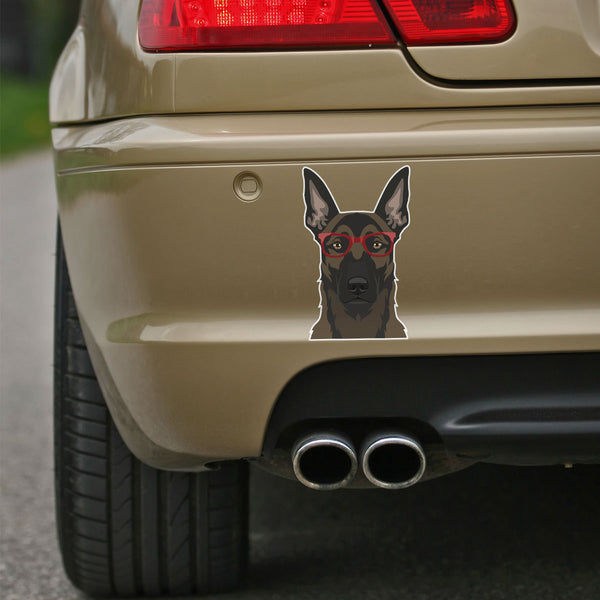 Belgian Malinois Dog Wearing Hipster Glasses Large Vinyl Car Window Sticker