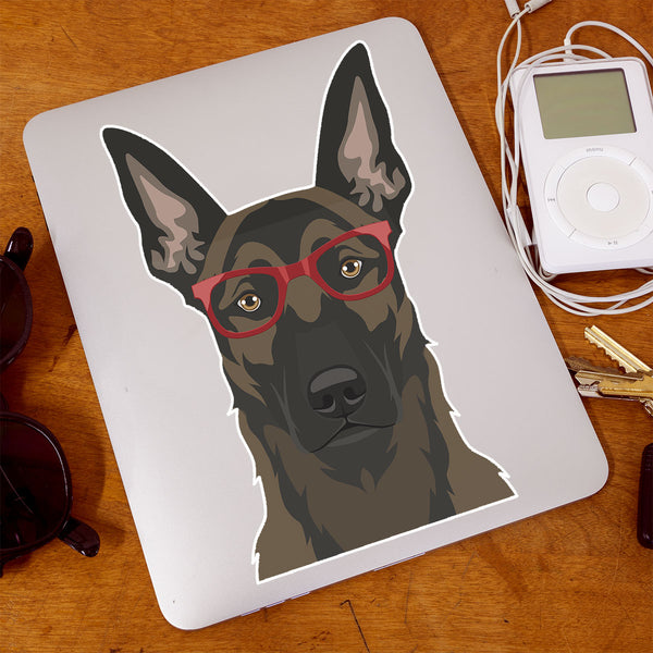 Belgian Malinois Dog Wearing Hipster Glasses Large Vinyl Car Window Sticker